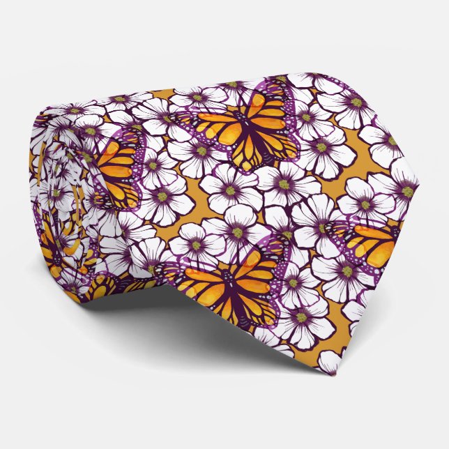 Monarch Butterfly Floral                           Tie (Rolled)