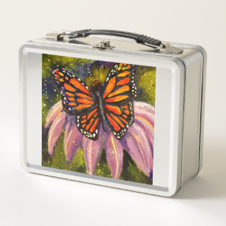 Monarch Butterfly Flower Echinacea Maureen Girard Metal Lunch Box