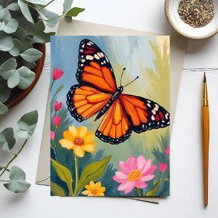 Monarch Butterfly Flower Watercolor Painting Postcard