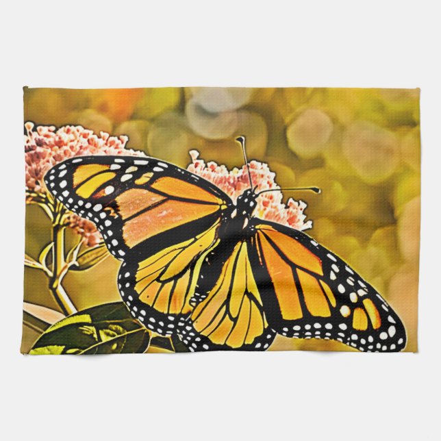  Monarch Butterfly Garden Art Kitchen Towel (Horizontal)