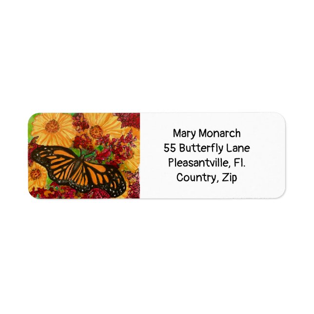 Monarch Butterfly Garden Watercolor Address Label (Front)