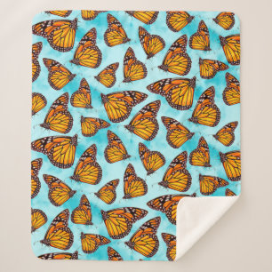 Monarch Butterfly Illustration on Clouds Sherpa Blanket