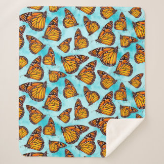Monarch Butterfly Illustration on Clouds Sherpa Blanket