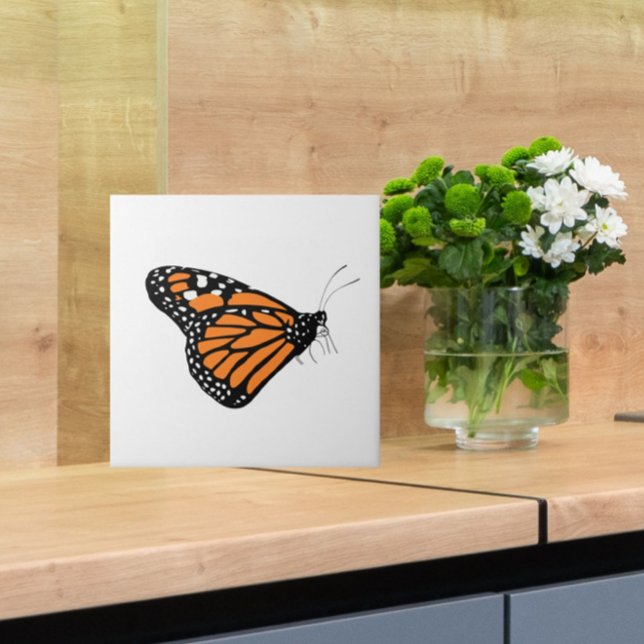 Monarch Butterfly Illustration Orange and White  Tile (Let this elegant monarch butterfly grace your kitchen, bathroom or other tiled space!)