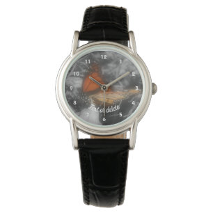 Monarch Butterfly In Black And White Personalized Watch