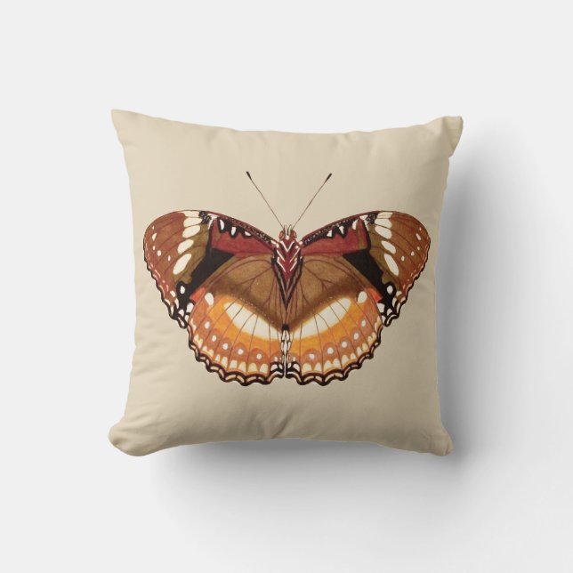 Monarch Butterfly in Brown, Rust and Cream Throw Pillow (Front)