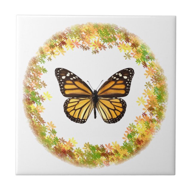 Monarch butterfly in frame of leaves tile (Front)