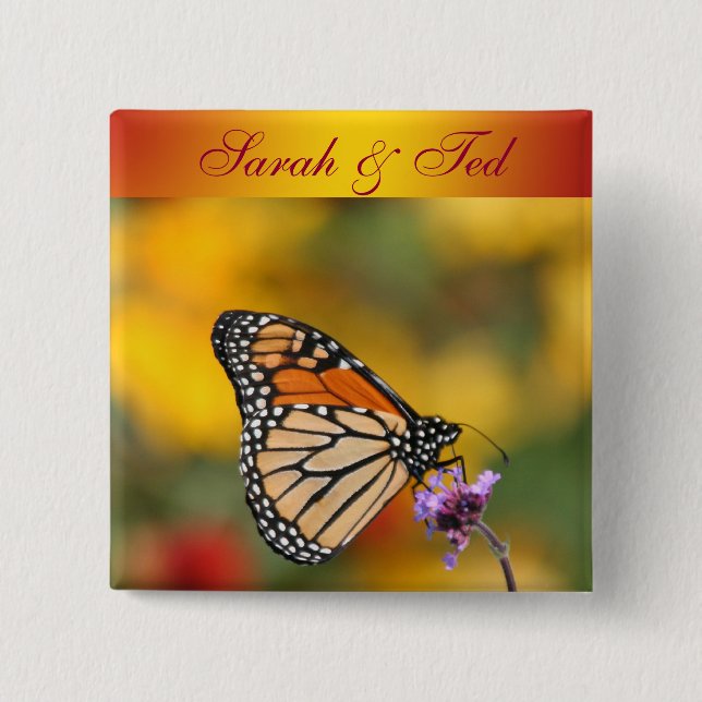 Monarch Butterfly In Search of Pollen 2 Inch Square Button (Front)