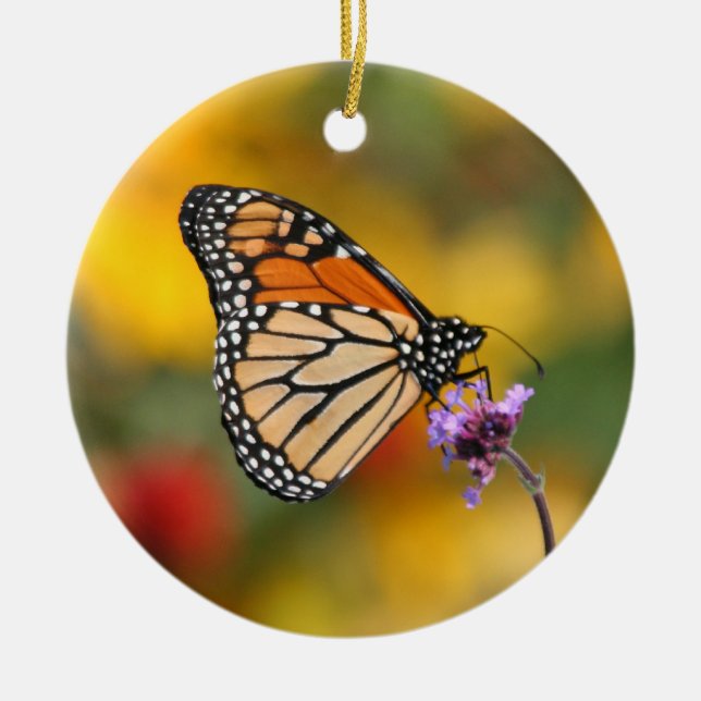 Monarch Butterfly In Search of Pollen Ceramic Ornament (Front)