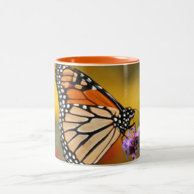 Monarch Butterfly In Search of Pollen Two-Tone Coffee Mug (Center)