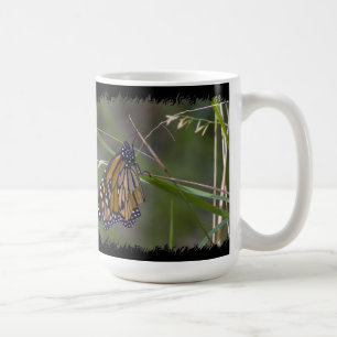 Monarch Butterfly in the Grass Black Border Coffee Mug