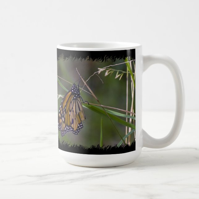 Monarch Butterfly in the Grass Black Border Coffee Mug (Right)