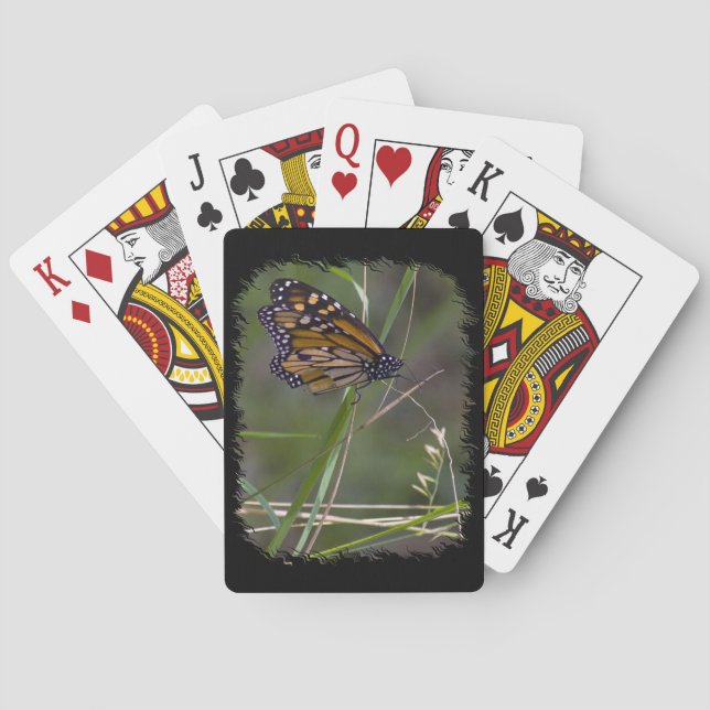 Monarch Butterfly in the Grass Black Edge Playing Cards (Back)