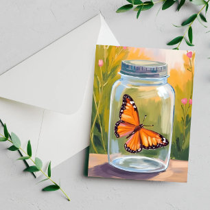 Monarch Butterfly Jar Watercolor Painting Card