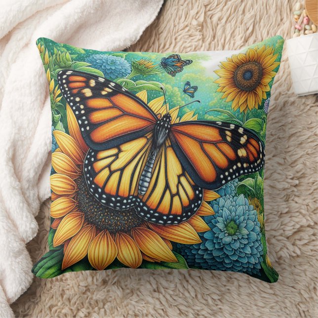 Monarch butterfly Large Throw Pillow (Blanket)