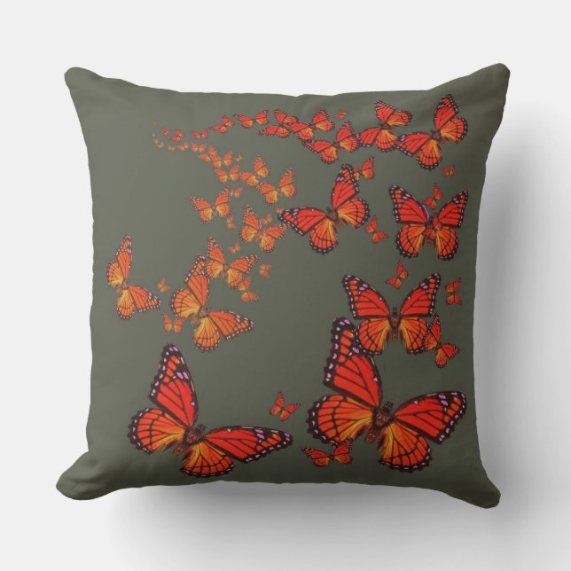 Monarch Butterfly Migration Charcoal Grey Pattern Throw Pillow (Front)
