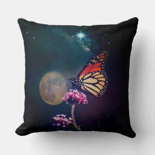 Monarch Butterfly Moon and North Star Night Sky Throw Pillow