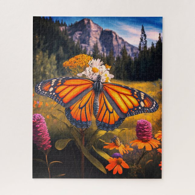 Monarch Butterfly Mountain Beautiful Meadow Nature Jigsaw Puzzle (Vertical)