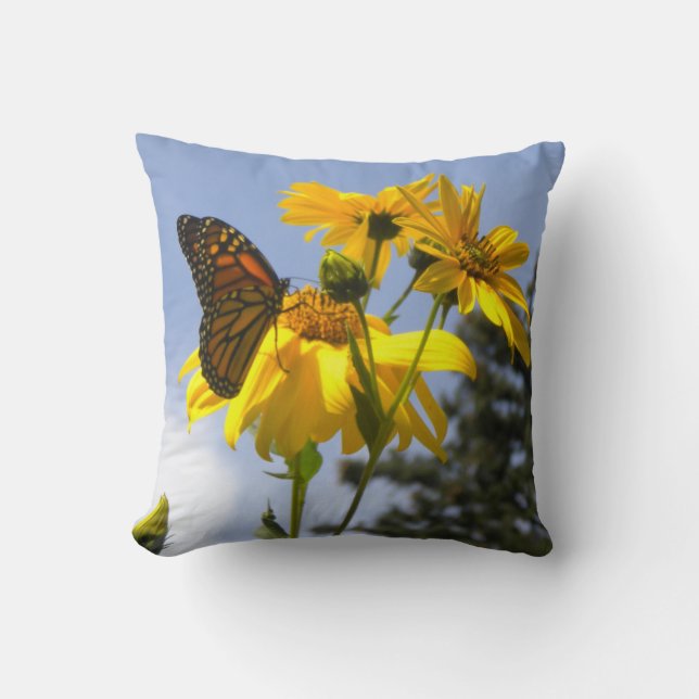 Monarch Butterfly N Sunflowers Throw Pillow (Front)