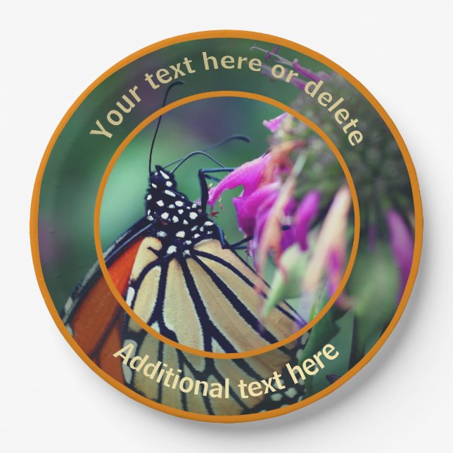 Monarch Butterfly Nature Personalized Party Paper Plate (Front)