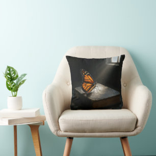 Monarch Butterfly On a Holy Bible Throw Pillow