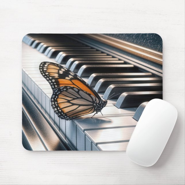 Monarch Butterfly On a Piano Mouse Pad (With Mouse)