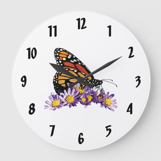 Monarch Butterfly on Asters Large Clock (Front)
