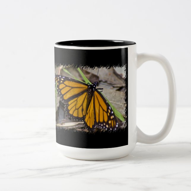 Monarch Butterfly on Black Two-Tone Coffee Mug (Right)
