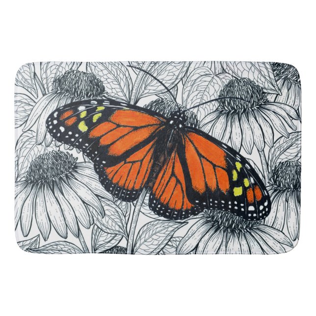 Monarch butterfly on coneflowers bath mat (Front)