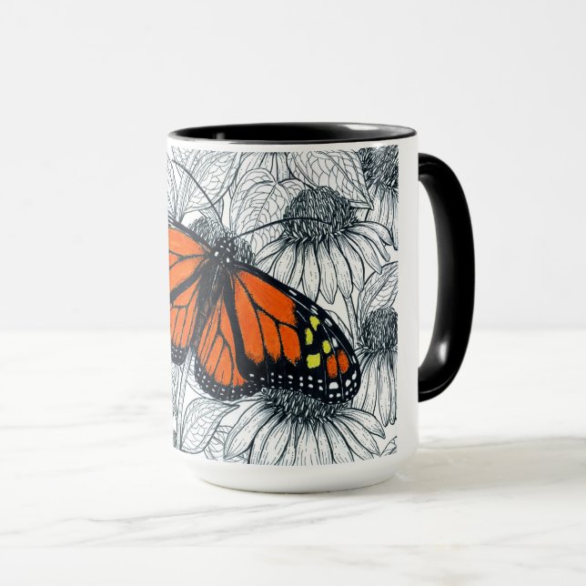 Monarch butterfly on coneflowers mug (Front Right)
