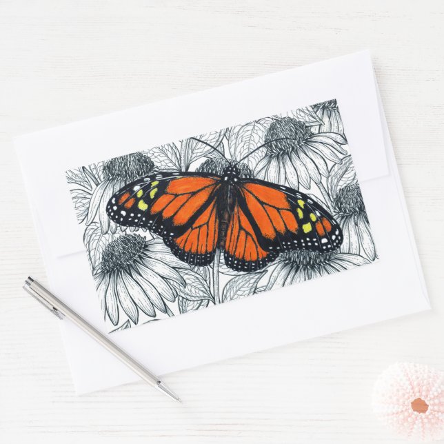 Monarch butterfly on coneflowers sticker (Envelope)