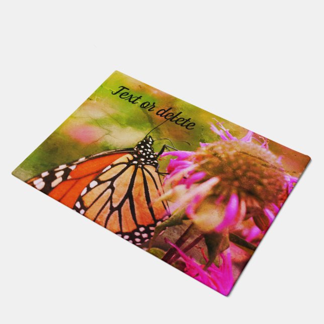 Monarch Butterfly On Flower Abstract Personalized  Doormat (Angled)