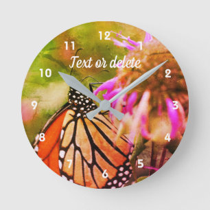 Monarch Butterfly On Flower Abstract Personalized Round Clock