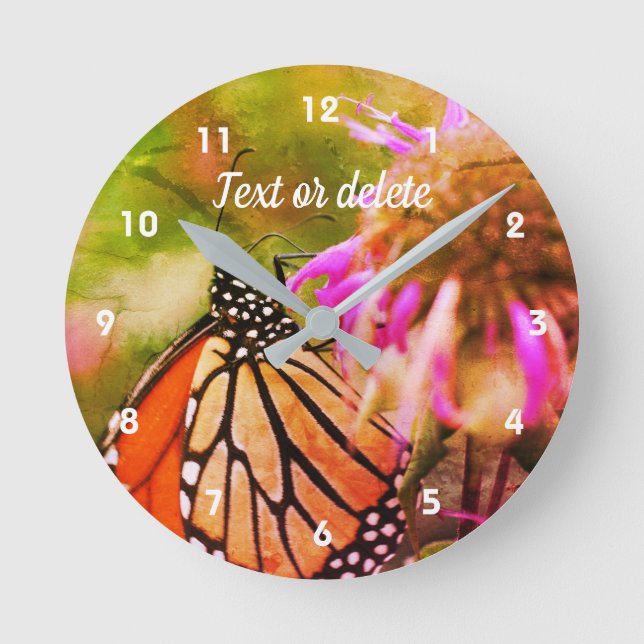 Monarch Butterfly On Flower Abstract Personalized Round Clock (Front)