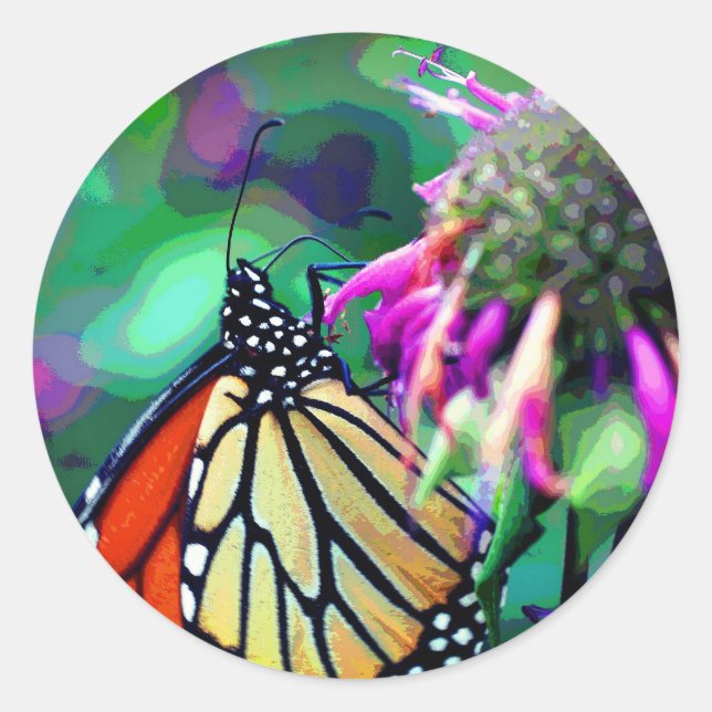 Monarch Butterfly On Flower Art  Classic Round Sticker (Front)