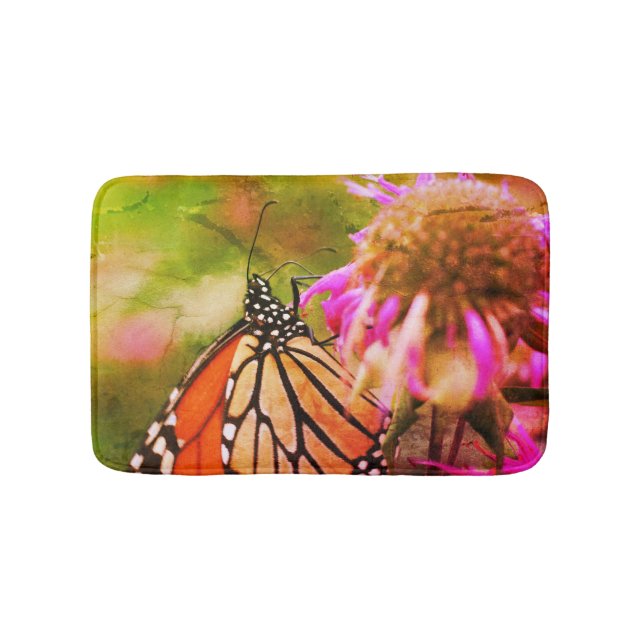 Monarch Butterfly On Flower Close Up Abstract  Bath Mat (Front)