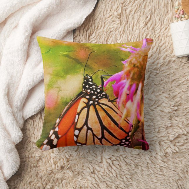 Monarch Butterfly On Flower Close Up Abstract  Throw Pillow (Blanket)