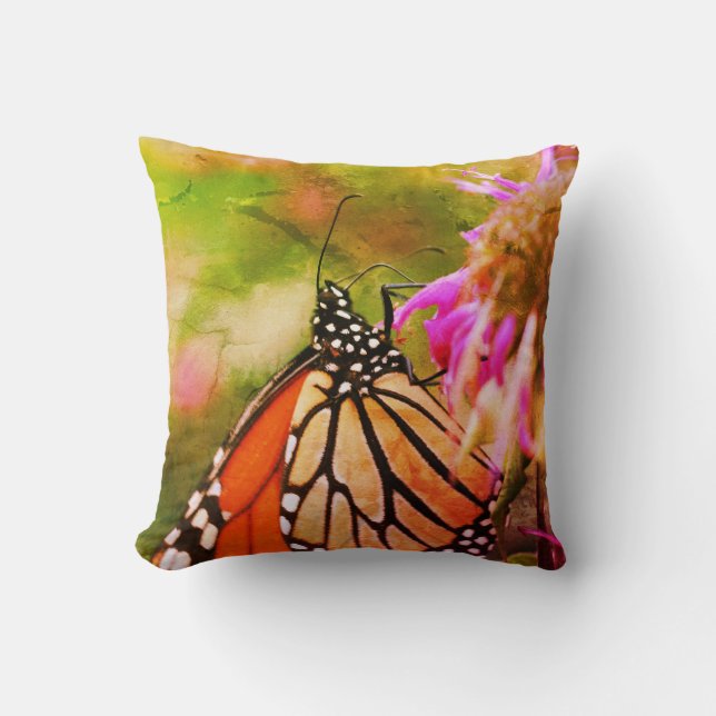 Monarch Butterfly On Flower Close Up Abstract  Throw Pillow (Front)