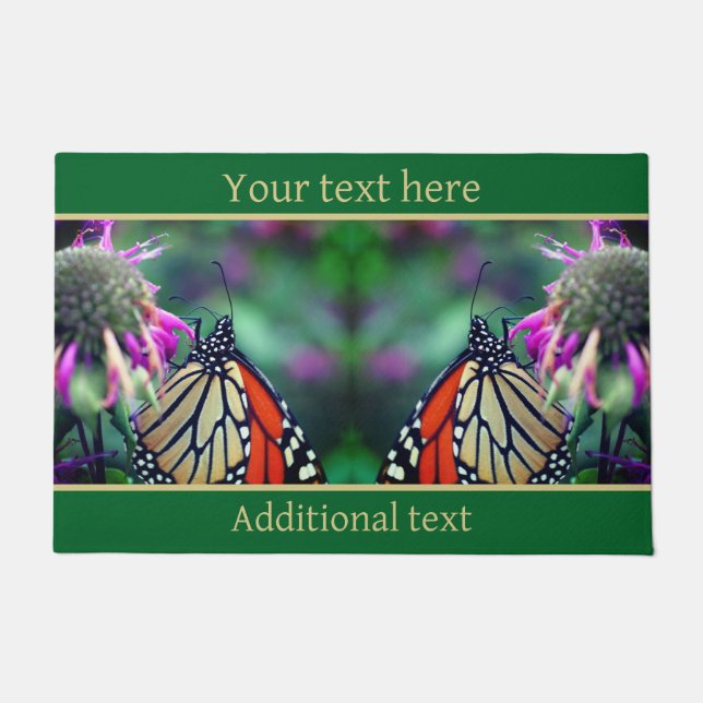Monarch Butterfly On Flower Close Up Personalized Doormat (Front)