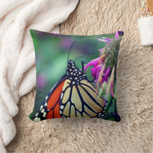 Monarch Butterfly On Flower Close Up  Throw Pillow