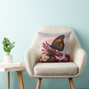 Monarch Butterfly on Flower Throw Pillow