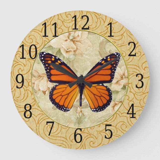 Monarch Butterfly On Flowers Clock (Front)