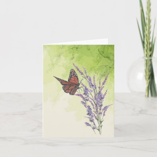 Monarch Butterfly on Lavender Flowers Note Card (Front)
