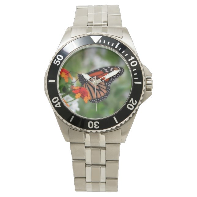 Monarch Butterfly on Orange and Red Lantana Watch (Front)