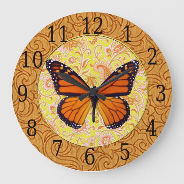 Monarch Butterfly On Paisley Clock (Front)