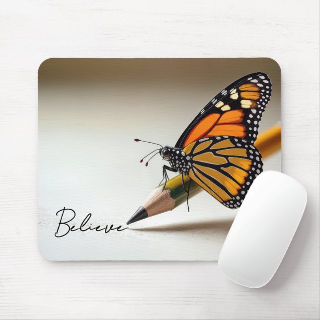 Monarch Butterfly On Pencil With Text Mouse Pad (With Mouse)