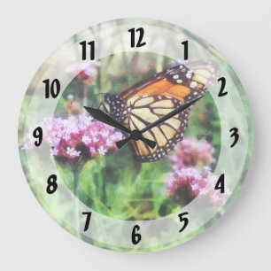 Monarch Butterfly on Pink Lantana Large Clock