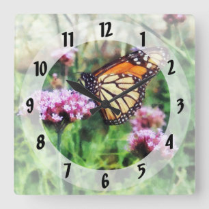 Monarch Butterfly on Pink Lantana Square Wall Clock