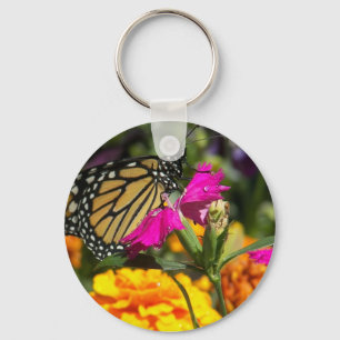 Monarch butterfly on pink marigold-keychain keychain
