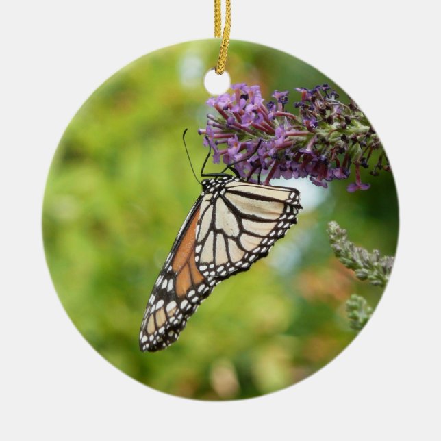 Monarch Butterfly on Purple Butterfly Bush Ceramic Ornament (Front)